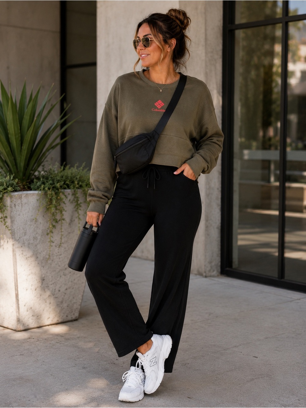 Columbia Cropped Colorblock Sweatshirt XXL Olive Green Athleisure NWT